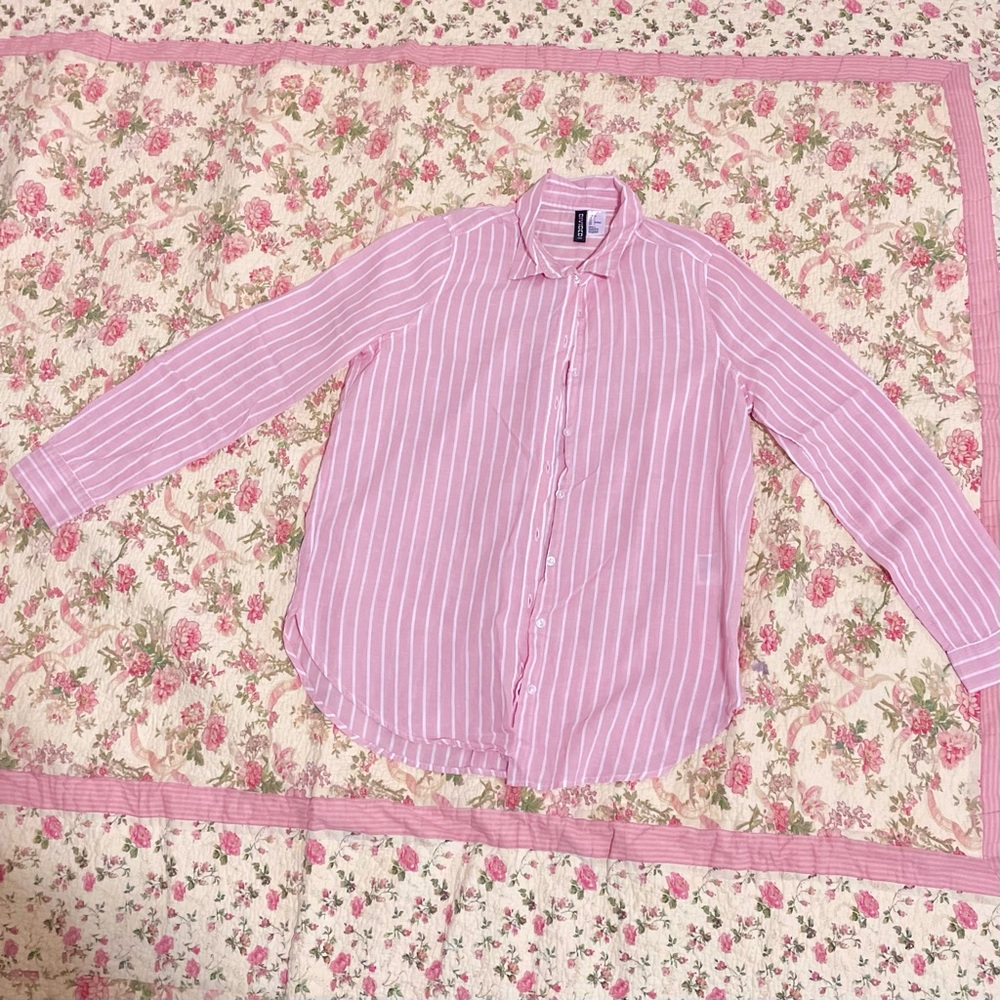 Pink stripe button up long sleeve